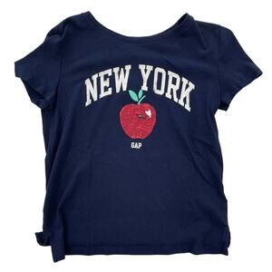 Gap Kids Short Sleeve Sequin Apple New York Graphic Tee Navy Girls Large